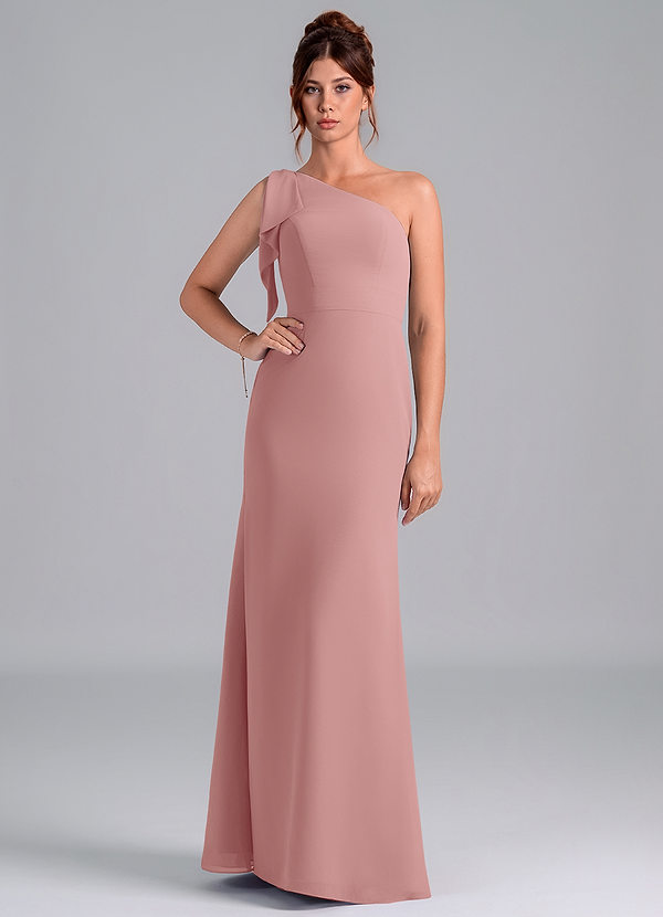 Azazie Rinna Bridesmaid Dresses Dusty Rose Mermaid One Shoulder Chiffon Dress image1