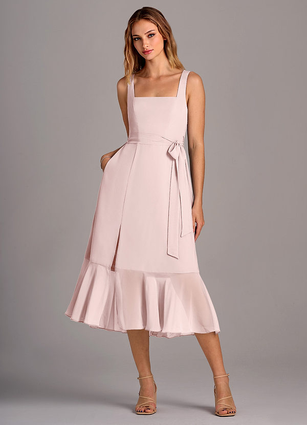 Azazie Deb Bridesmaid Dresses Blushing Pink A-Line with Pockets Chiffon Convertible Dress image1