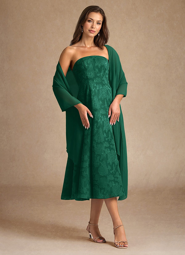 Azazie Lorain Mother of the Brides Dresses Emerald A-Line Pleated Floral Burnout Dress image1