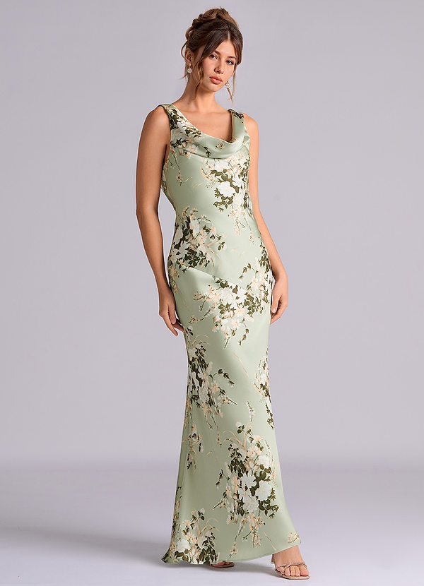 Azazie Rylina Vestidos Dama de Honor Vestido de Enredaderas Florales de Satén Elástico de Corte Sirena image1