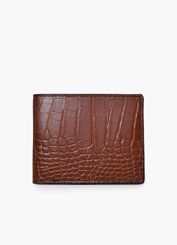 Zweifach faltbare Herrenbrieftasche aus Leder mit Krokoprägung front
