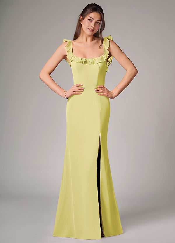 Azazie Callie Bridesmaid Dresses Lemon Sorbet Mermaid Side Slit Chiffon Convertible Dress image1