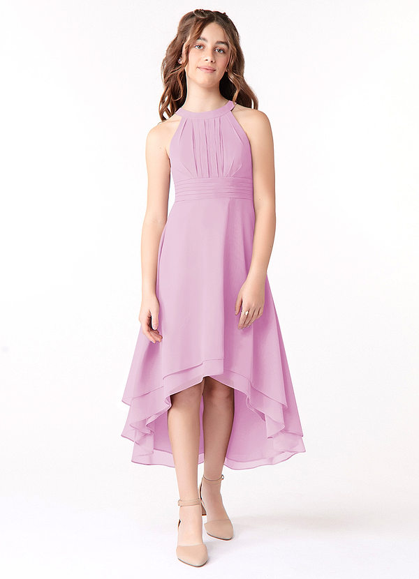 Azazie Linna Junior Candy Pink A-Line Pleated Chiffon Dress image1