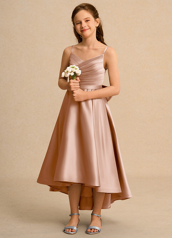 Azazie Sweets Junior Formal Klänningar för brudeflicka Klä A-Line i Matt satäng Plisserad image1