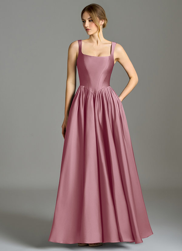 Azazie Verina Bridesmaid Dresses Vintage Mauve A-Line Pleated Stretch Satin Dress image1