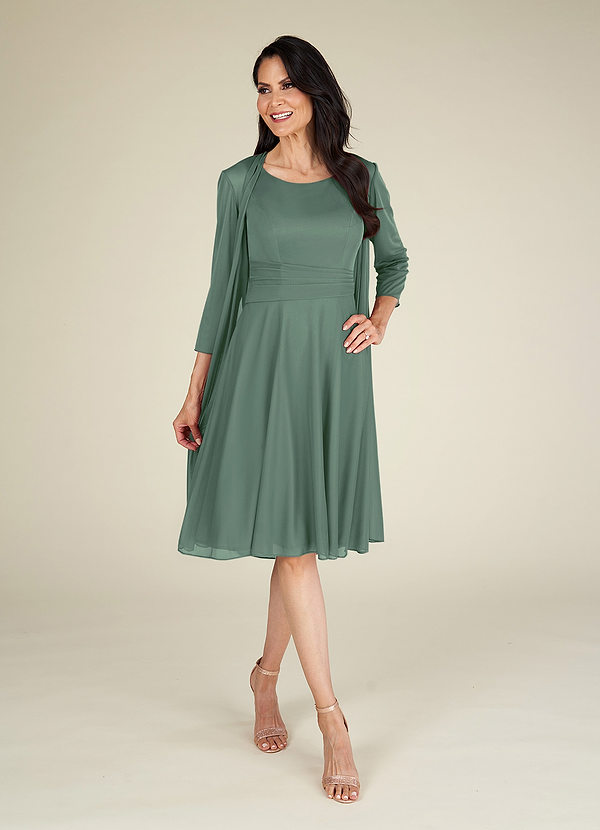 Eucalyptus A-Line Pleated Mesh Dress