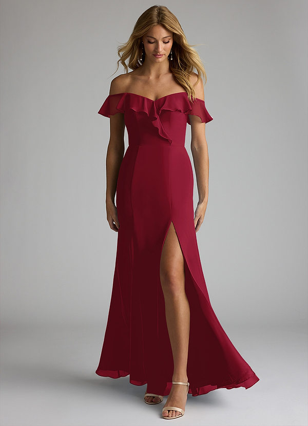 Azazie Sophie Bridesmaid Dresses Burgundy A-Line Off the Shoulder Chiffon Convertible Dress image1