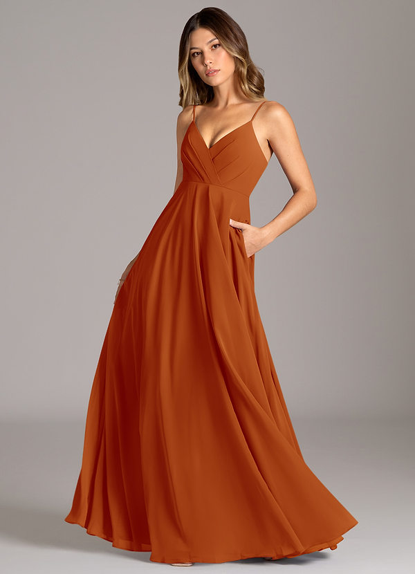 Azazie Amani Bridesmaid Dresses Paprika A-Line Pleated Chiffon Dress image1
