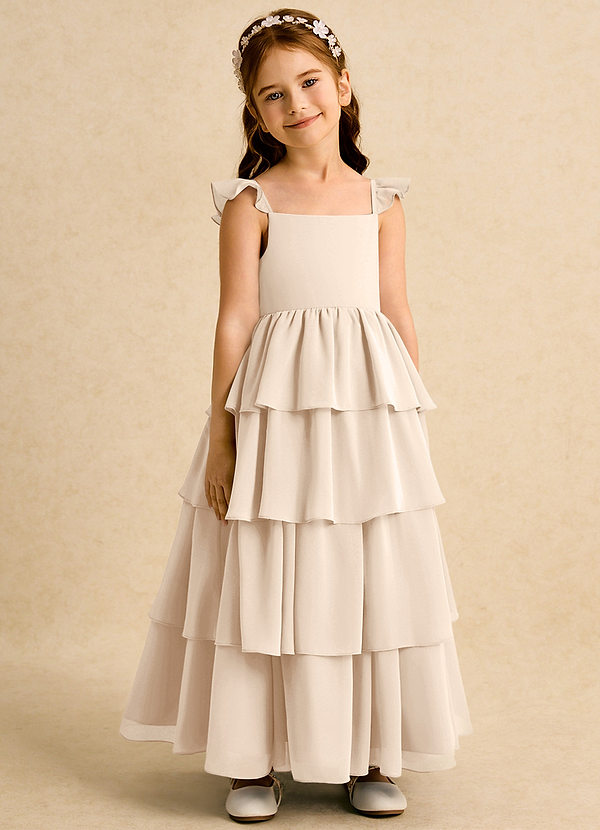 Azazie Boba Vestidos de Niña de Flores Vestido de Alabastro Blanco de Gasa de Corte En A con Escote Cuadrado image1