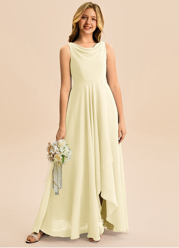 Azazie Mannie Junior Lemon Sorbet A-Line Pleated Chiffon Dress image1