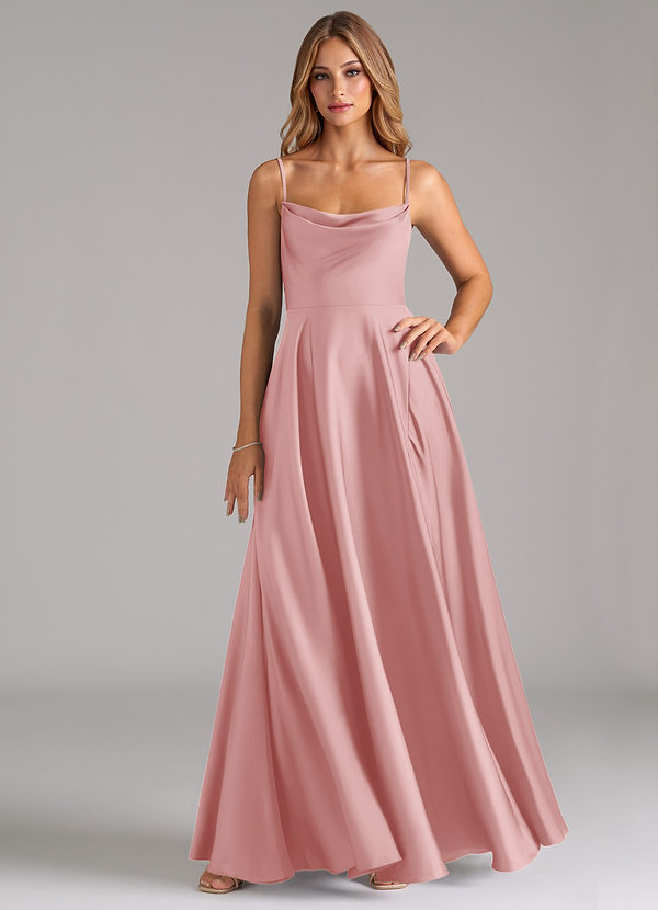 Azazie Elle Brautjungfernkleider A-Linie Plissee Stretch-Satin Kleid Puderrosa image1