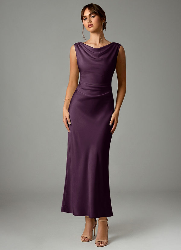 Azazie Kieryn Robes Demoiselle d'honneur Robe Sirène en Satin extensible Plissée Prune image1