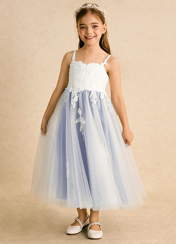 Azazie Coraline Sukienki dla dziewczynek sypiących kwiaty Linia A Koronka Sznurówka Długość kostki Sukienka image1