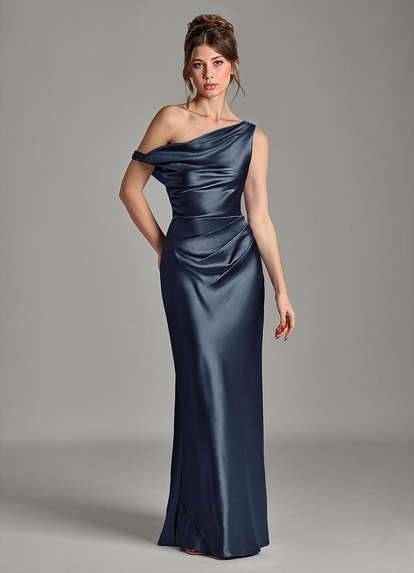 Emerson Bridesmaid Dresses Dark Navy Mermaid Off the Shoulder Metallic Satin Dress image1