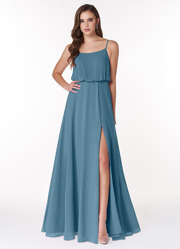 Azazie Lupe Brautjungfernkleider A-Linie Schaufel Chiffon Kleid Bermudablau image1