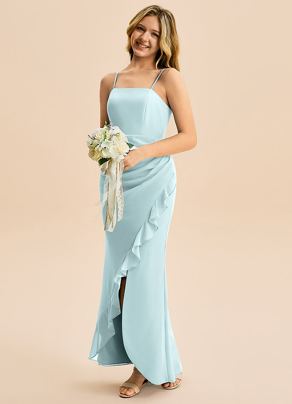 Azazie Buzzy Junior Mist Sheath Pleated Chiffon Dress image1
