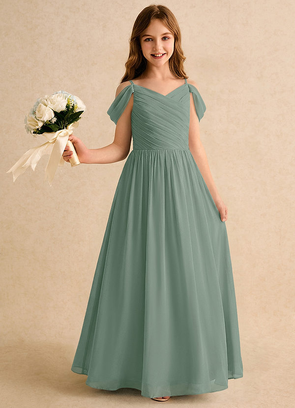 Azazie Chelo Girls Formal Abiti da Damigella Bambina Abito A-Line in Chiffon Plissettato Salvia Argentata image1