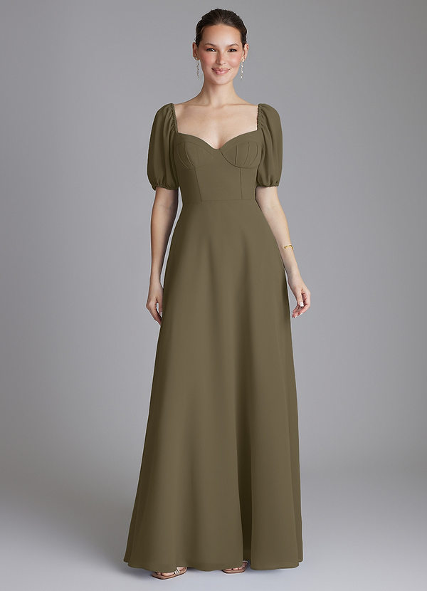 Azazie Fatima Bridesmaid Dresses Willow Green A-Line with Pockets Chiffon Dress image1