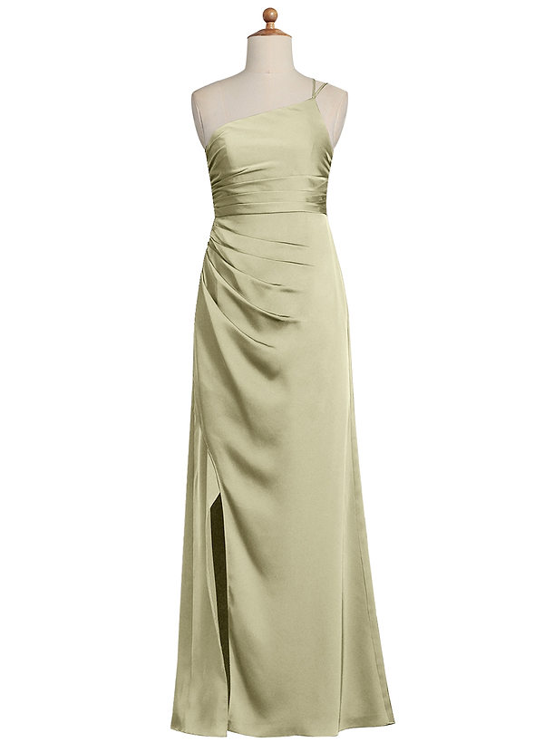 Azazie Eren Junior Pistachio Sheath Pleated Stretch Satin Dress image1