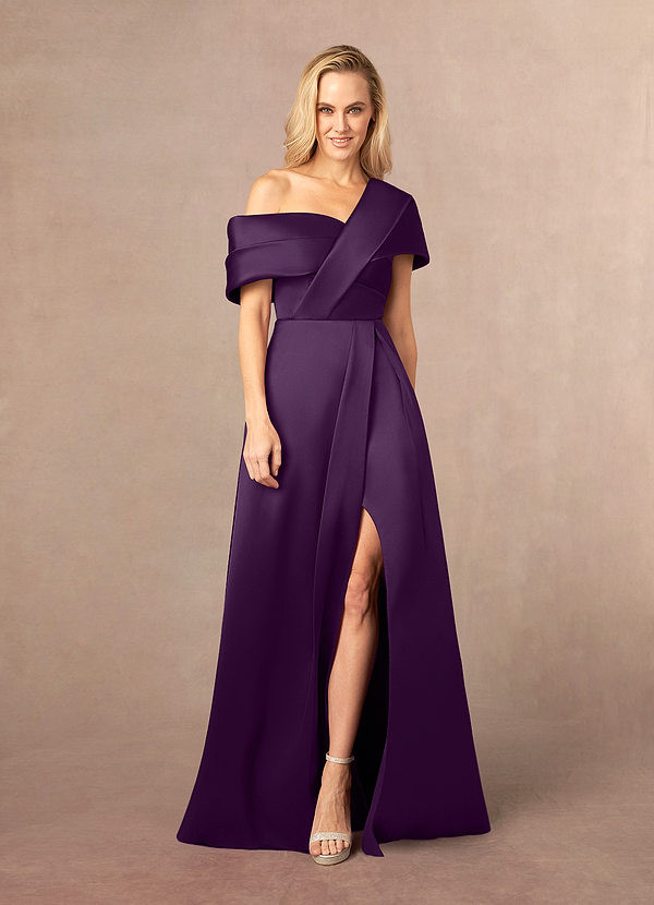 Azazie Marissa Mother of the Brides Dresses Grape A-Line Pleated  Mikado Dress image1