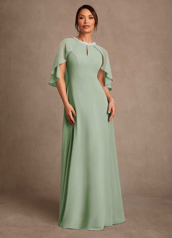 Azazie Winnifred Kjoler til brudens mor A-Line Perlebesat Chiffon Gulv-længde Kjole image1