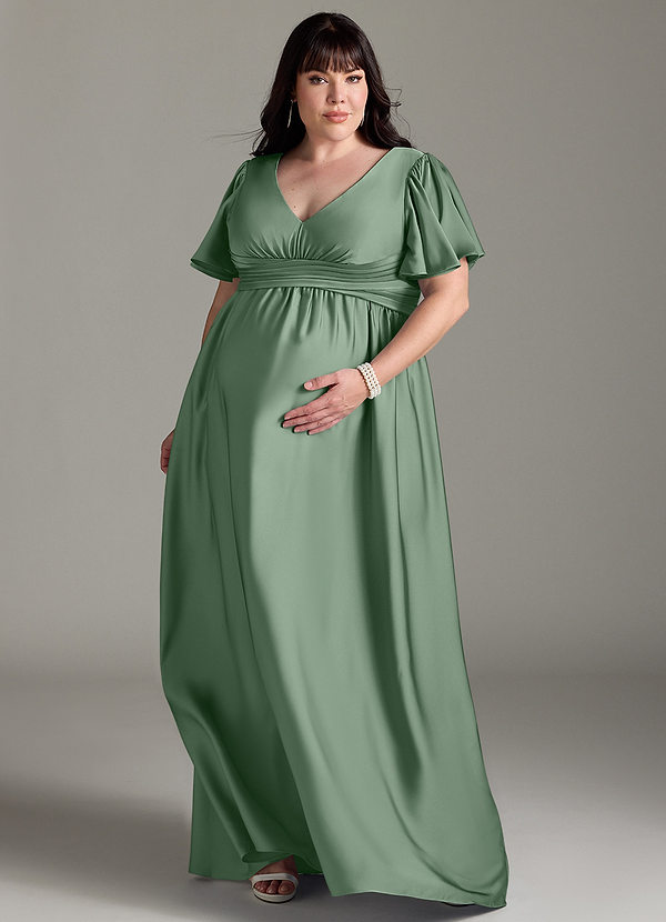 Azazie Verna Gravidklänningar för brudtärnor Klä A-Line Rynkad Golvlängd Stretch Satin image1