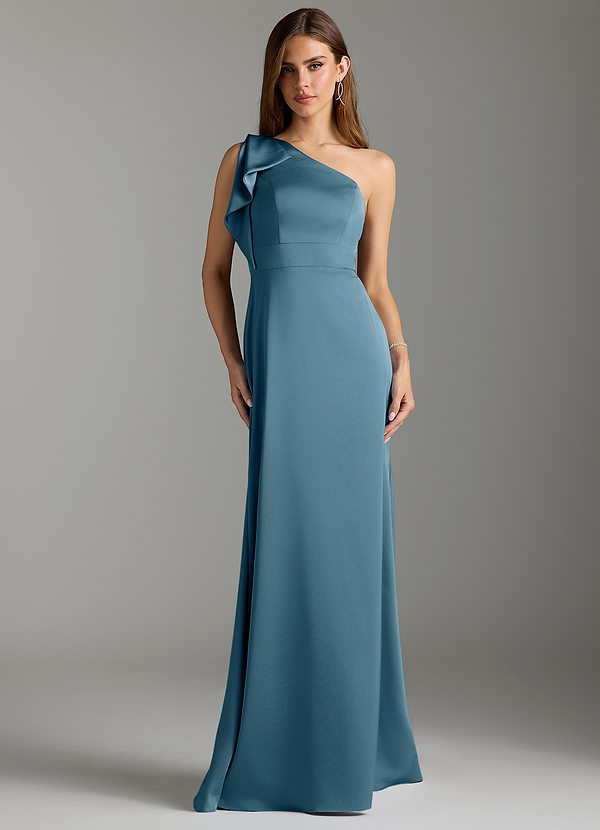 Azazie Rinna Bridesmaid Dresses Bermuda Mermaid Ruched Stretch Satin Dress image1