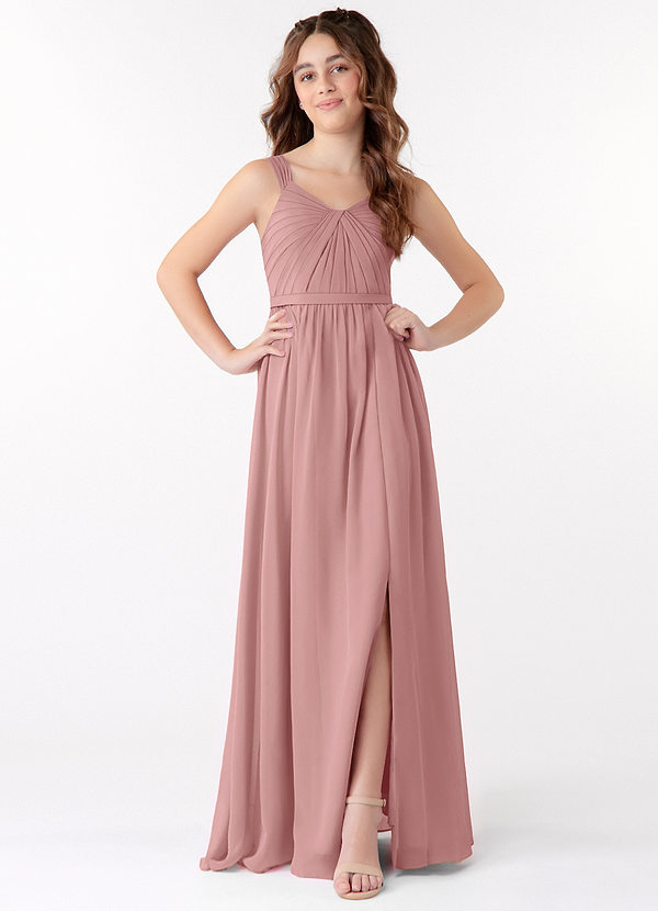 Azazie Evie Junior Dusty Rose A-Line Pleated Chiffon Dress image1