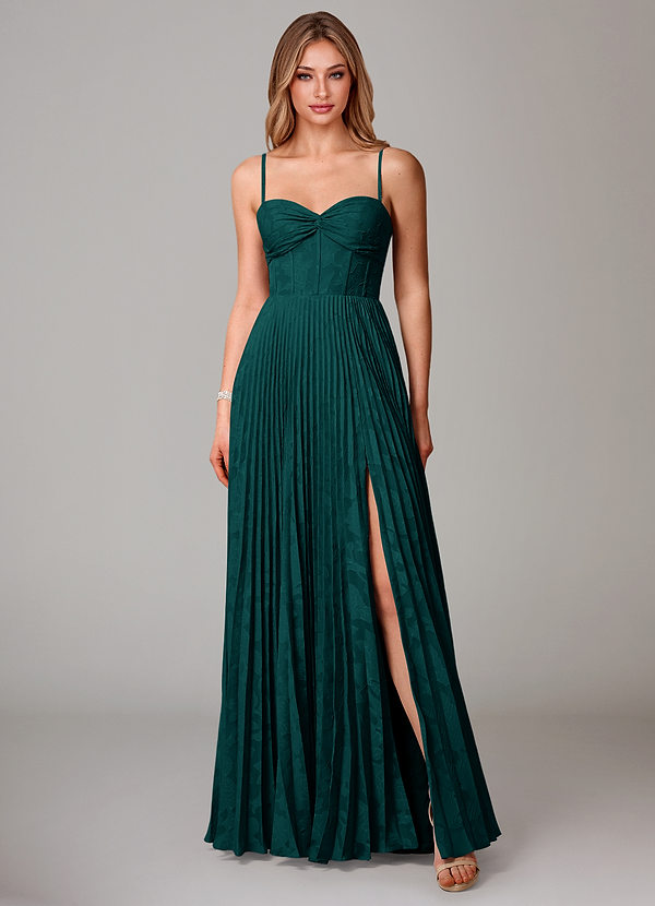 Azazie Akiko Bridesmaid Dresses Pine A-Line Sweetheart Neckline Floral Burnout Dress image1