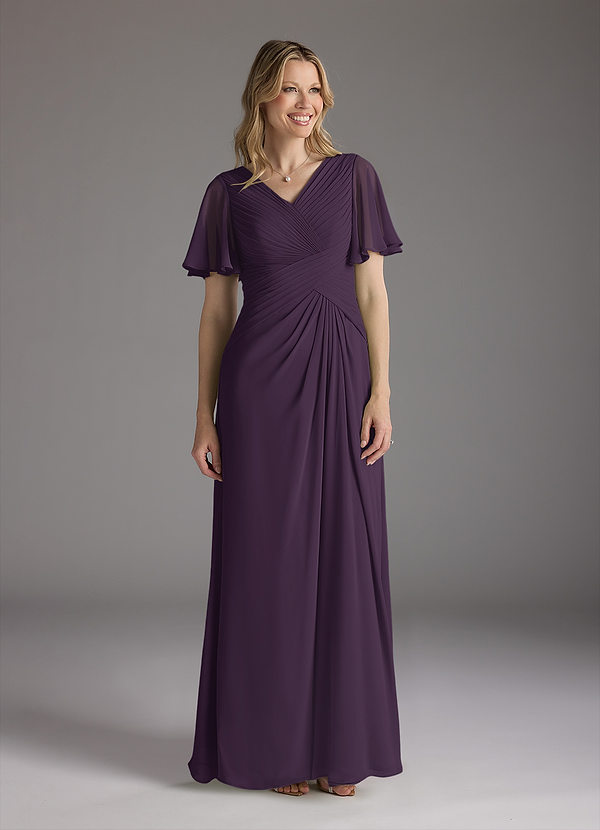 Azazie Morning Glory Mother of the Brides Dresses Plum A-Line V-Neck Ruched Chiffon Dress image1