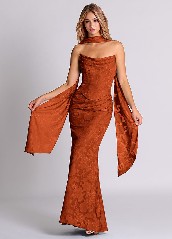 Azazie Sorrel Bridesmaid Dresses Paprika Mermaid Corset Floral Burnout Convertible Dress image1