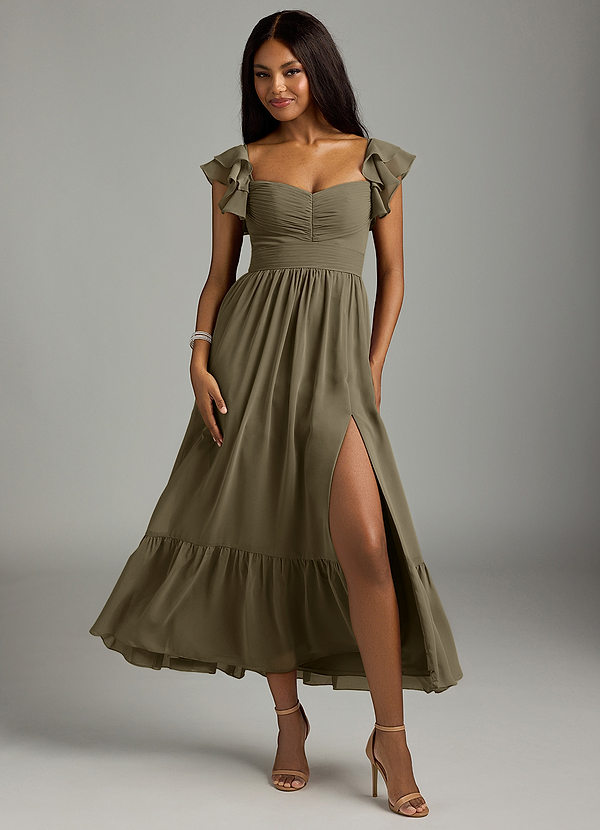 Azazie Anaya Bridesmaid Dresses Willow Green A-Line Pleated Chiffon Dress image1