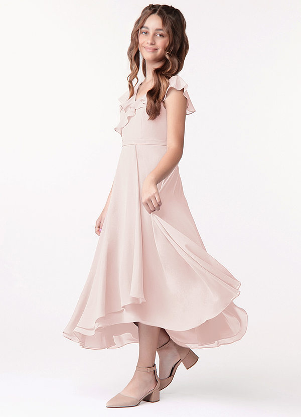 Azazie Posie Junior Rose Petal A-Line Ruched Chiffon Dress image1