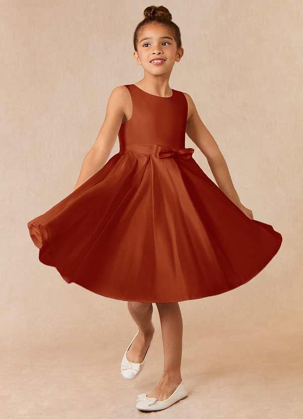 Azazie Coco Flower Girl Dresses Paprika A-Line Bow Matte Satin Dress image1