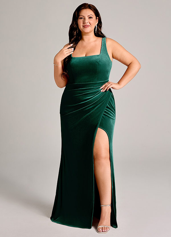Azazie Mero Bridesmaid Dresses Emerald Mermaid Pleated Velvet Dress image1