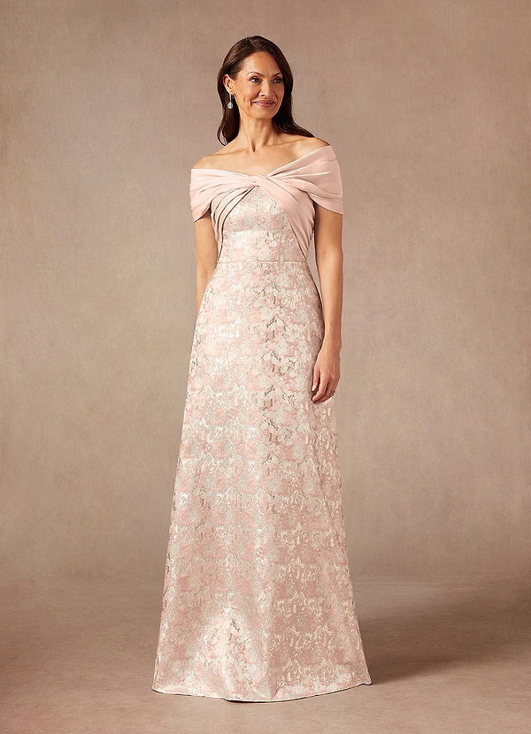 Azazie Amelia Kjoler til brudens mor A-Line Off-Shoulder Jacquard Gulv-længde Kjole image1