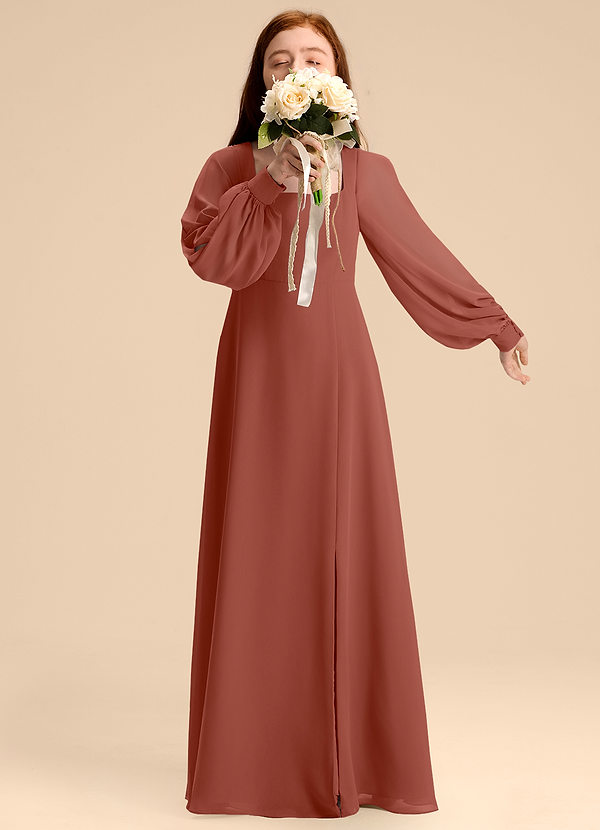 Azazie Bondi Junior Auburn A-Line Blouson Chiffon Dress image1