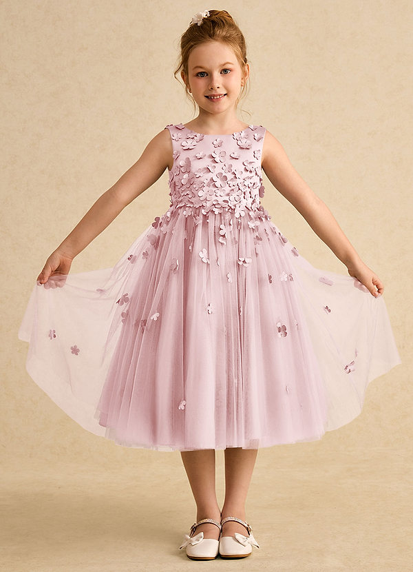 Azazie Lana Vestidos de Niña de Flores Vestido de Rosa Empolvado de Satin Mate de Corte en A con Sin mangas image1