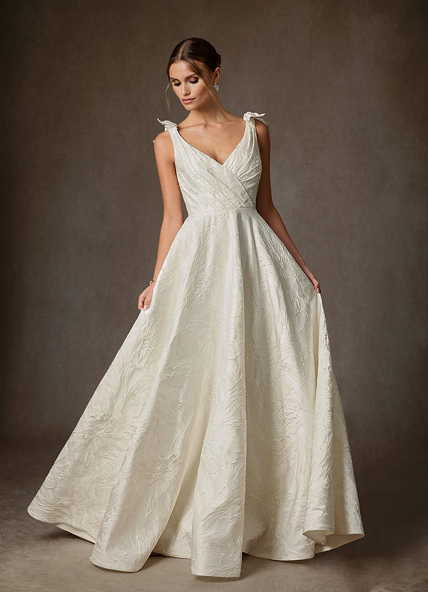 Azazie Korina Bröllopsklänningar Klä av A-Linje i Blommig Jacquard Antik Vit image1