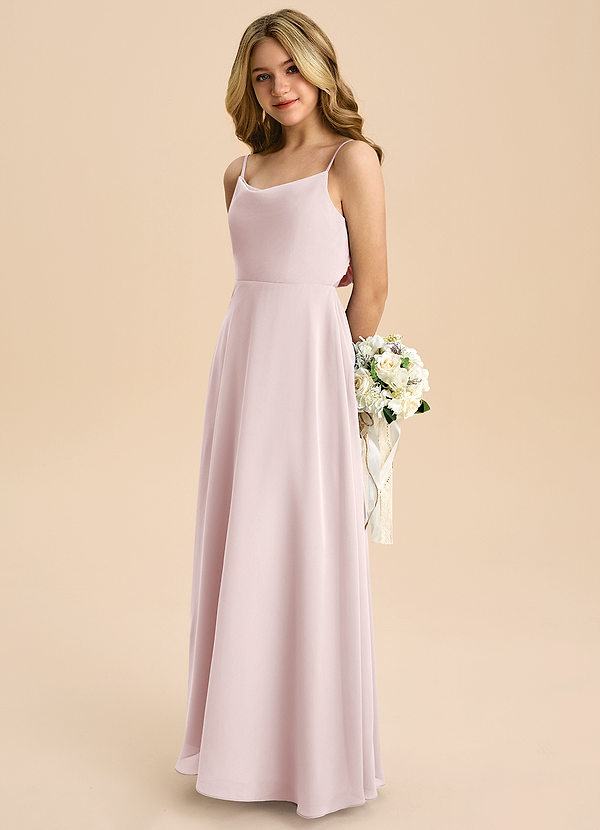 Azazie Shale Junior Blushing Pink A-Line Bow Chiffon Dress image1