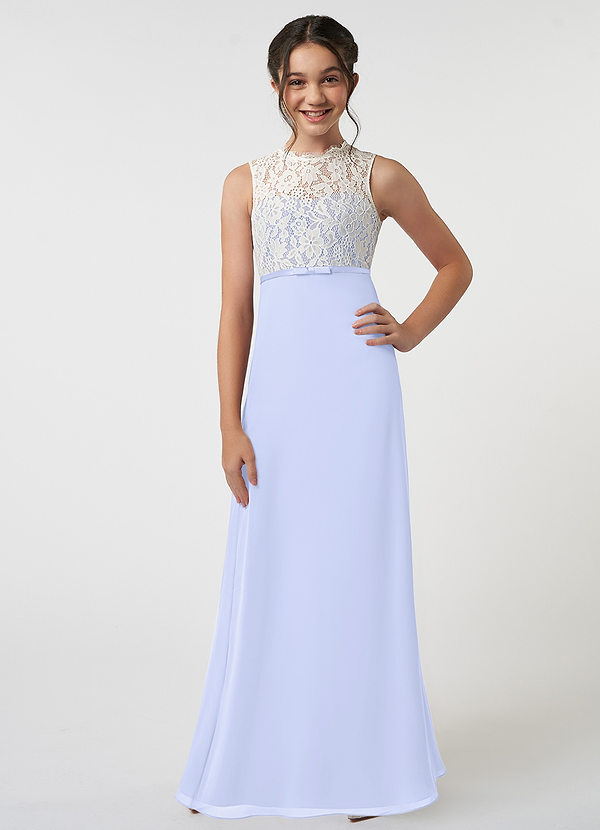 Azazie Rana Junior Robe Trapèze en Mousseline de soie Dentelle Lavande image1