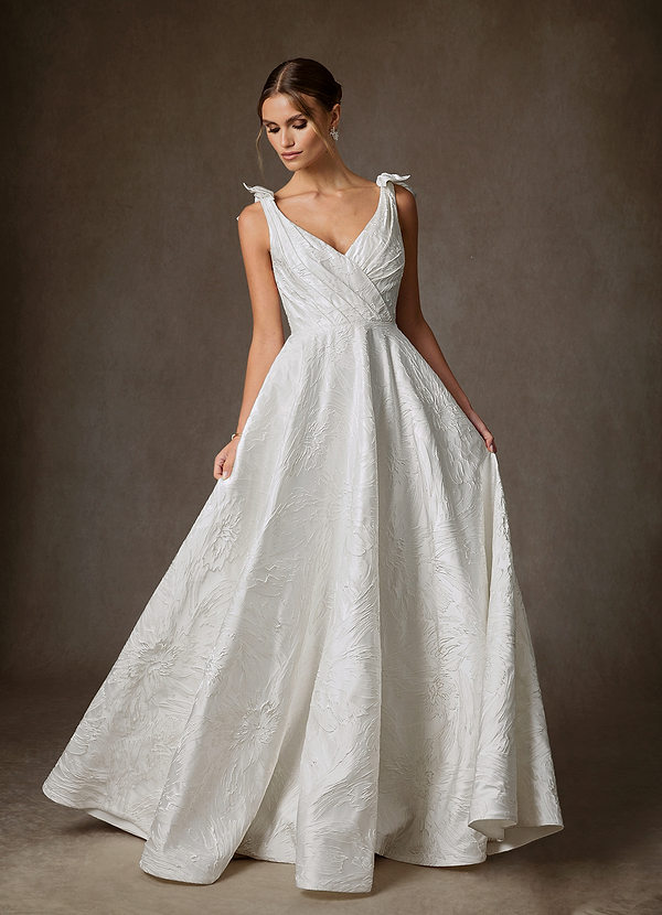 Azazie Korina Bröllopsklänningar Klä av A-Linje i Blommig Jacquard Diamantvit image1