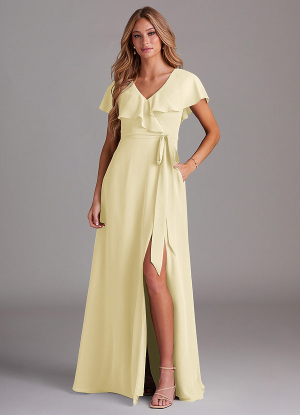 Azazie Lainey Bridesmaid Dresses Lemon Sorbet A-Line with Pockets Chiffon Dress image1