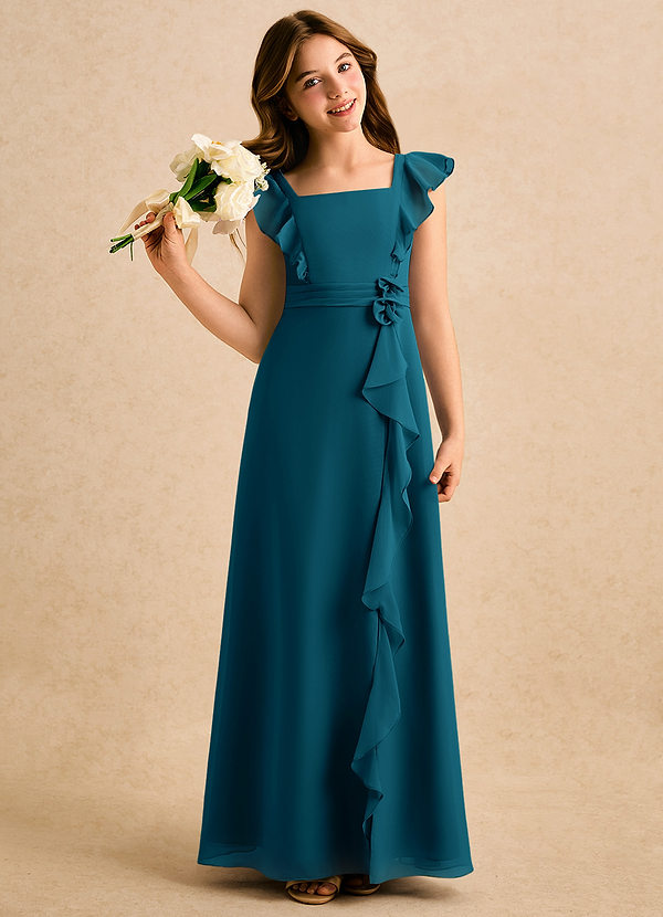 Azazie Soso Girls Formal Sukienki dla dziewczynek sypiących kwiaty Linia A Pofałdowany Szyfon Długość podłogi Sukienka image1