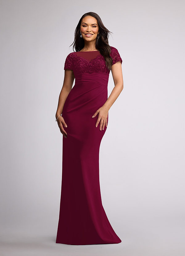 Azazie Susan Abiti da Mamma Sposa Abito Tubino in Crepe Elasticizzato Pizzo Borgogna image1