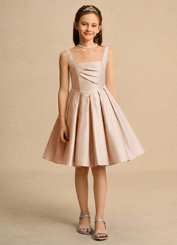 Azazie Jello Blumenkinder Kleider Ballkleid Plissee Matte Satin Kleid Englisches Rosa image1