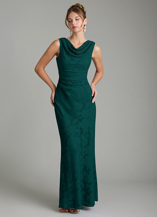 Azazie Kieryn Bridesmaid Dresses Pine Mermaid Pleated Floral Burnout Dress image1