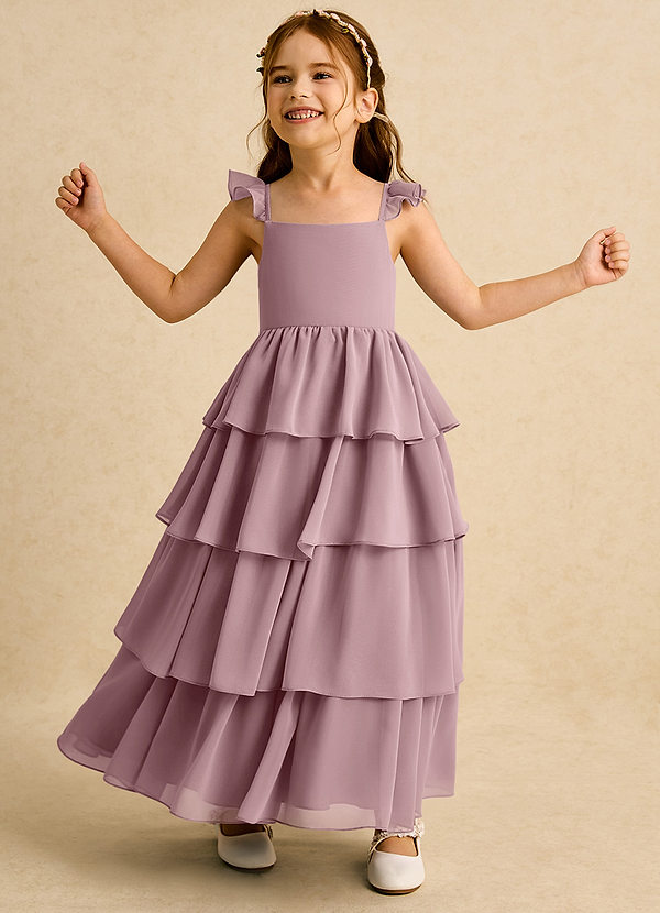 Azazie Boba Vestidos de Niña de Flores Vestido de Rosa Polvorienta de Gasa de Corte En A con Escote Cuadrado image1