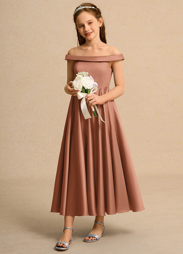 Azazie Teeny Junior Formal Klänningar för brudeflicka Klä A-Line i Matt satäng Plisserad image1