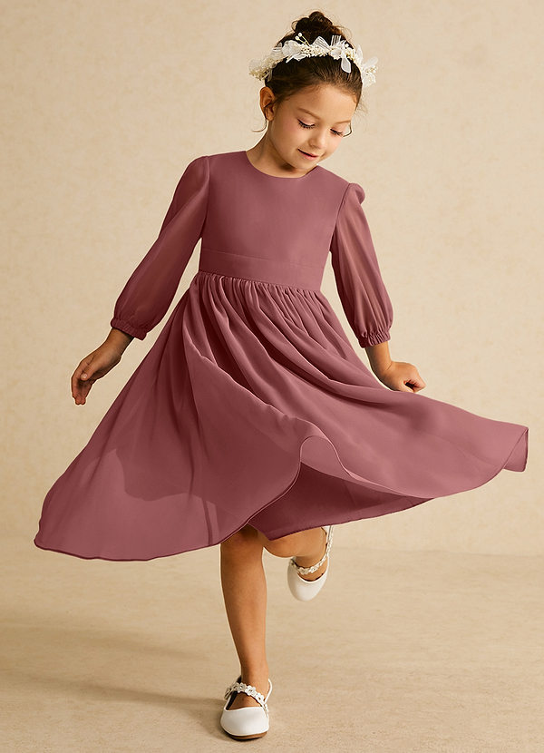 Azazie Lolo Flower Girl Dresses Amethyst A-Line with Sleeves Chiffon Dress image1
